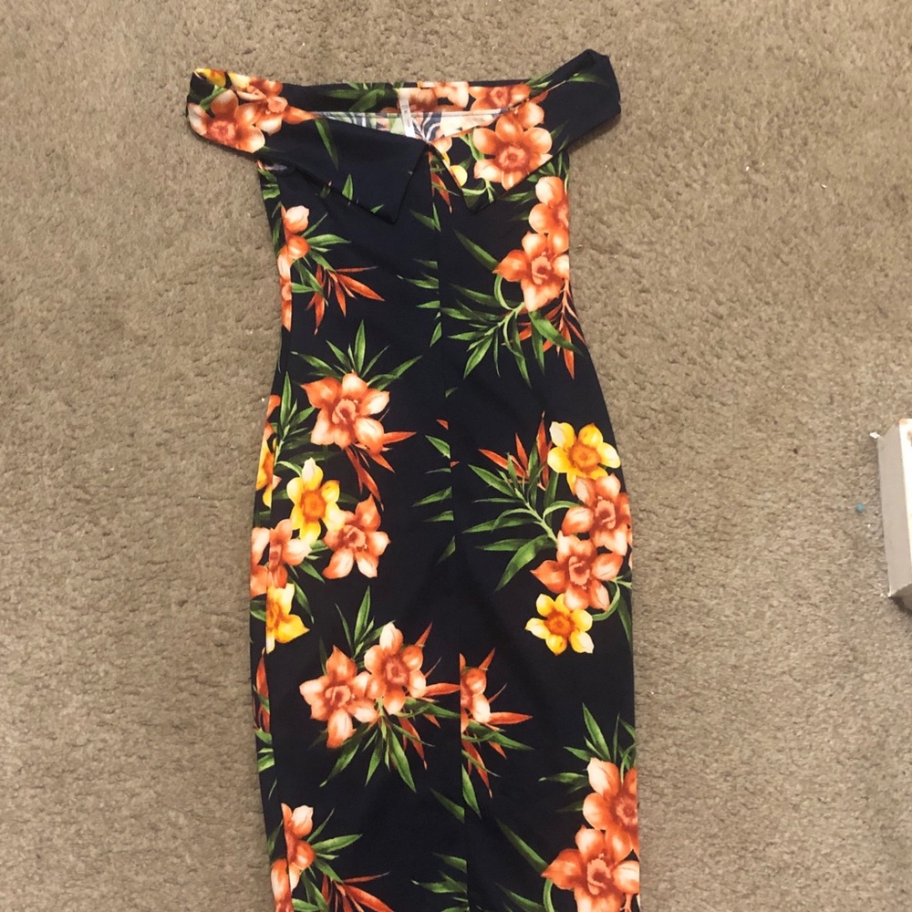 DNA couture Navy One-Shoulder Floral Bodycon Dress with Orange BloomsSize M - Picture 6 of 11